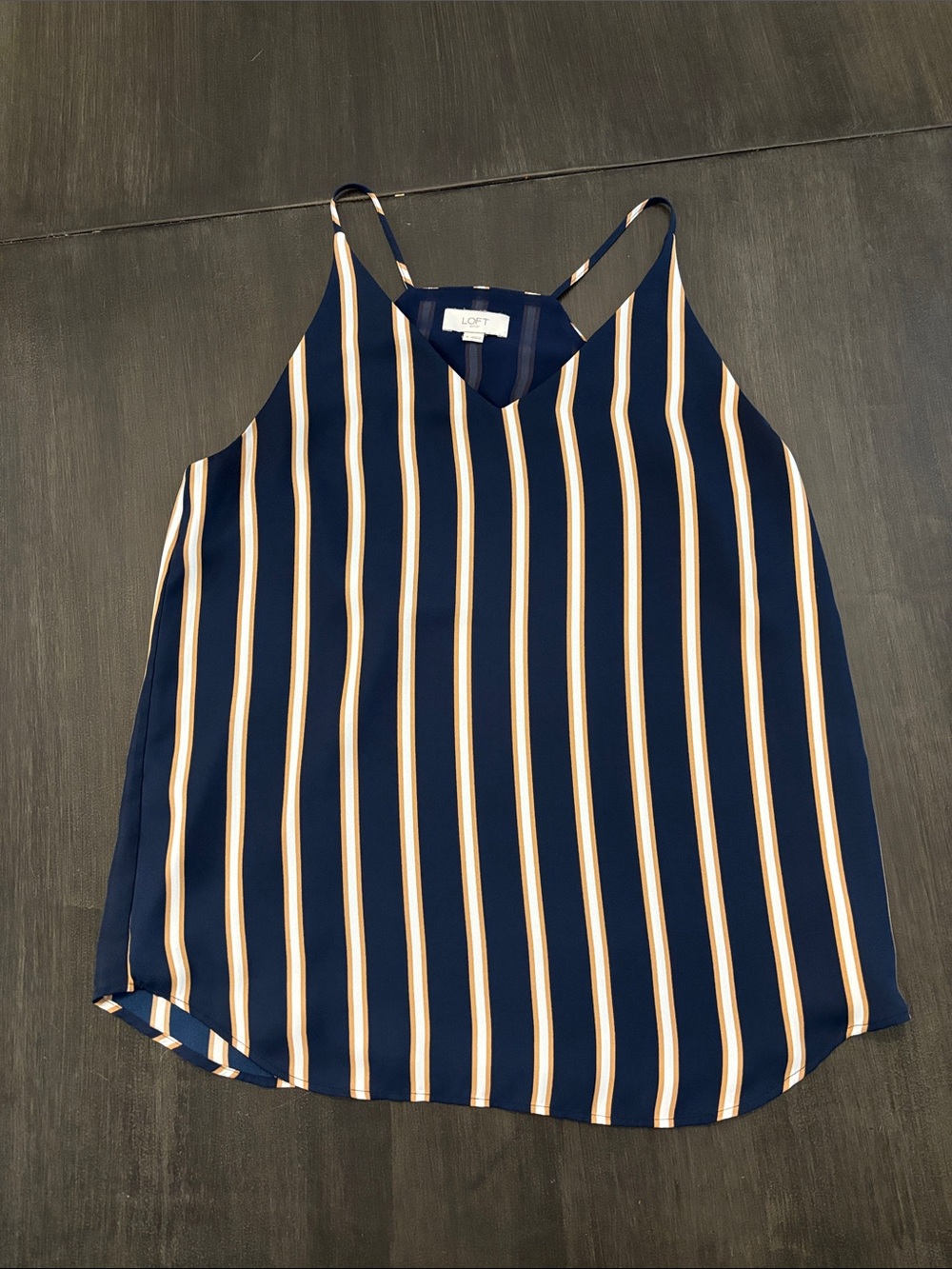 LOFT Navy Striped V-Neck Cami with Cream and Tan Stripes